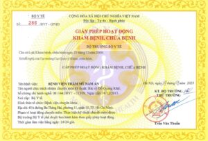 Giấy phép khám chữa bệnh Bệnh Viện thẩm mỹ Nam An